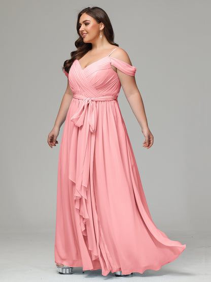 Off The Shoulder Plus Size Chiffon Long Bridesmaid Dresses