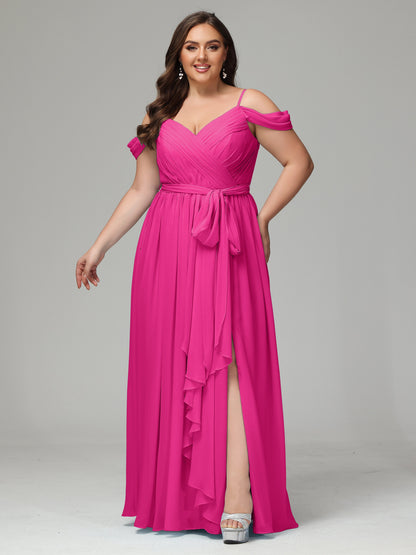 Off The Shoulder Plus Size Chiffon Long Bridesmaid Dresses