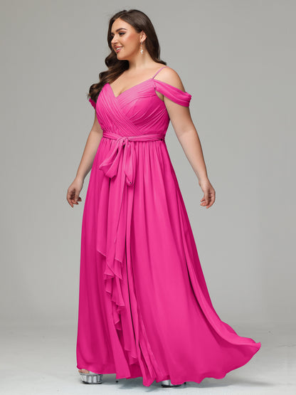 Off The Shoulder Plus Size Chiffon Long Bridesmaid Dresses