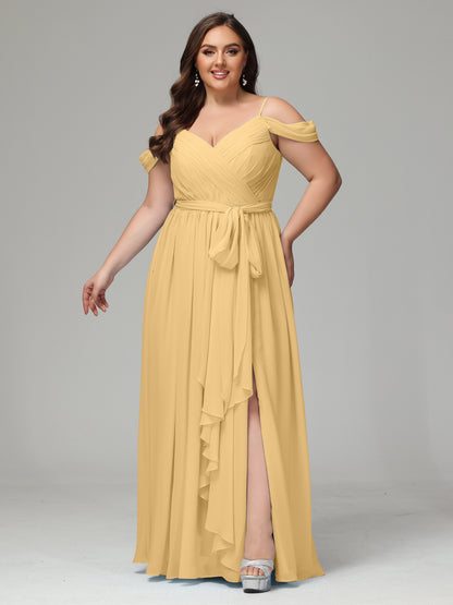 Off The Shoulder Plus Size Chiffon Long Bridesmaid Dresses