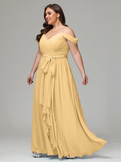 Off The Shoulder Plus Size Chiffon Long Bridesmaid Dresses