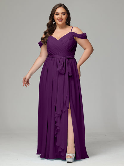 Off The Shoulder Plus Size Chiffon Long Bridesmaid Dresses