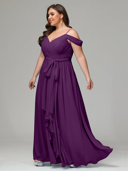 Off The Shoulder Plus Size Chiffon Long Bridesmaid Dresses