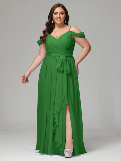 Off The Shoulder Plus Size Chiffon Long Bridesmaid Dresses