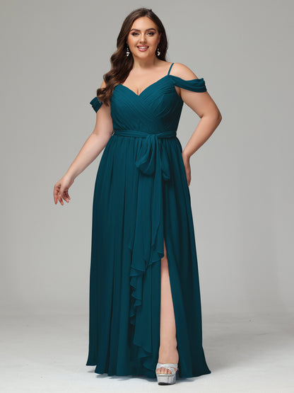 Off The Shoulder Plus Size Chiffon Long Bridesmaid Dresses