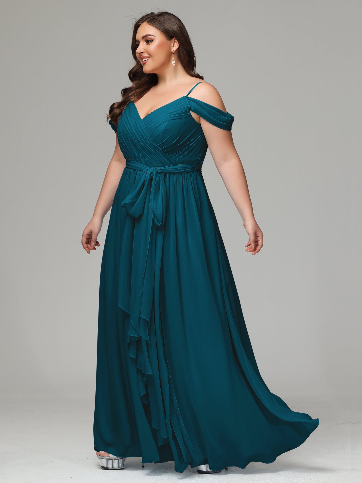 Off The Shoulder Plus Size Chiffon Long Bridesmaid Dresses