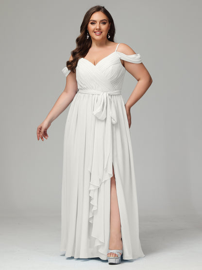 Off The Shoulder Plus Size Chiffon Long Bridesmaid Dresses