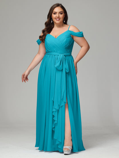 Off The Shoulder Plus Size Chiffon Long Bridesmaid Dresses