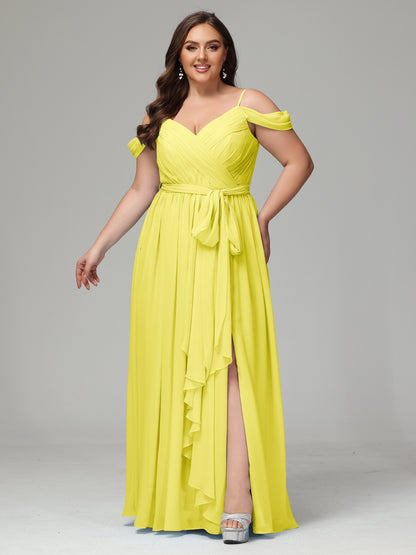 Off The Shoulder Plus Size Chiffon Long Bridesmaid Dresses