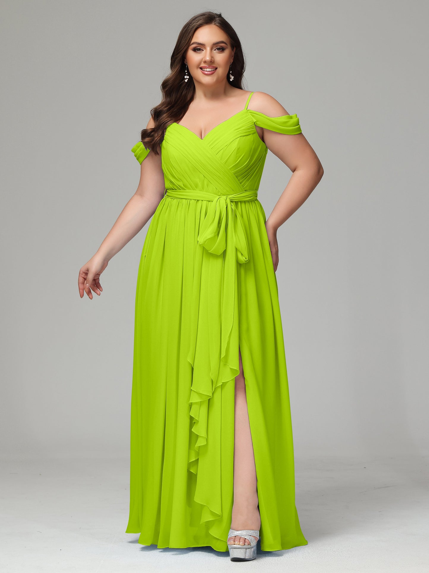 Off The Shoulder Plus Size Chiffon Long Bridesmaid Dresses
