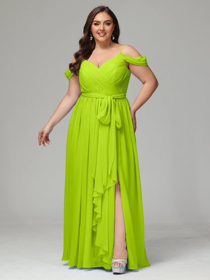 Off The Shoulder Plus Size Chiffon Long Bridesmaid Dresses