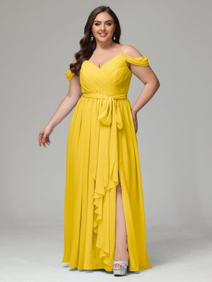 Off The Shoulder Plus Size Chiffon Long Bridesmaid Dresses