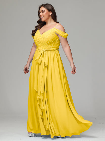 Off The Shoulder Plus Size Chiffon Long Bridesmaid Dresses