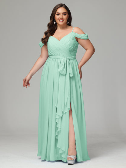 Off The Shoulder Plus Size Chiffon Long Bridesmaid Dresses