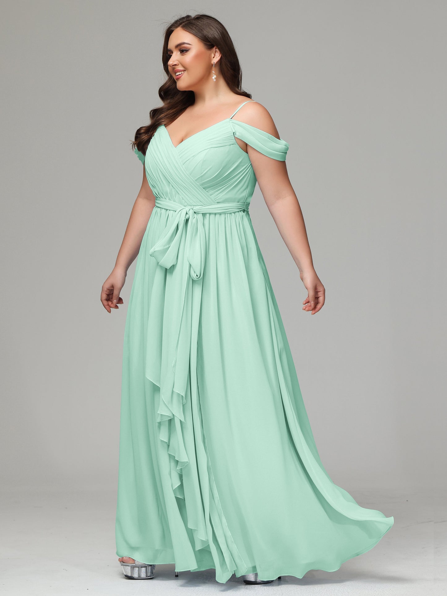 Off The Shoulder Plus Size Chiffon Long Bridesmaid Dresses