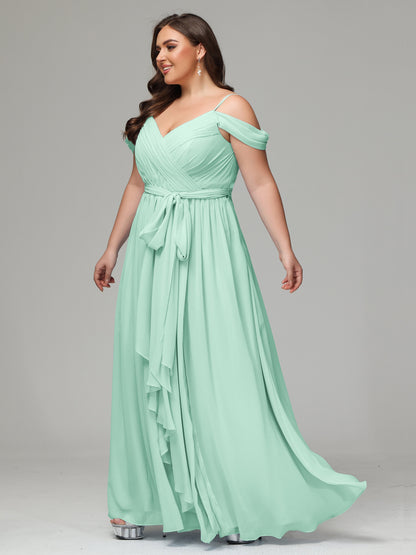 Off The Shoulder Plus Size Chiffon Long Bridesmaid Dresses