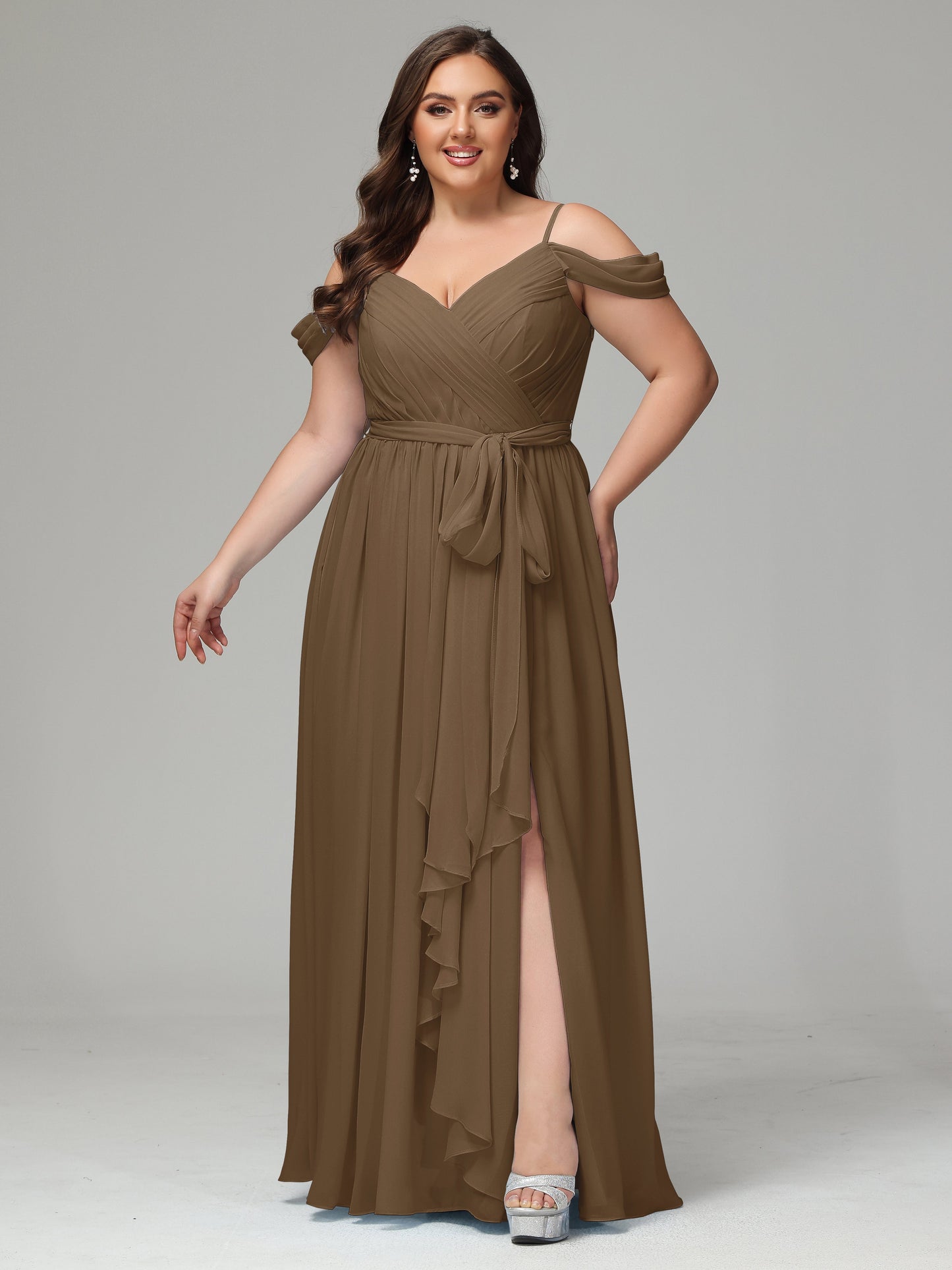 Off The Shoulder Plus Size Chiffon Long Bridesmaid Dresses