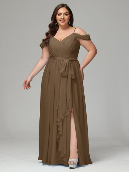 Off The Shoulder Plus Size Chiffon Long Bridesmaid Dresses