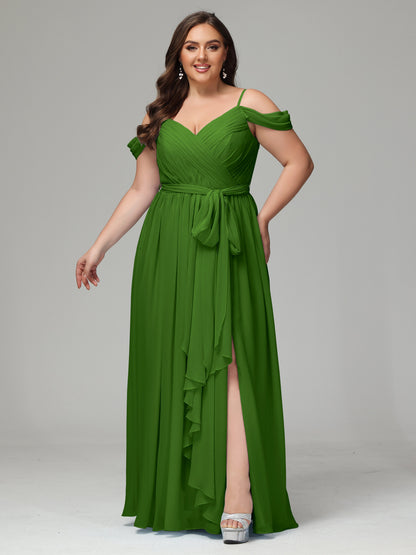 Off The Shoulder Plus Size Chiffon Long Bridesmaid Dresses