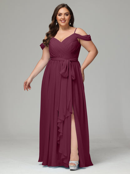 Off The Shoulder Plus Size Chiffon Long Bridesmaid Dresses