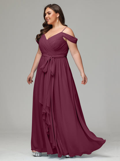 Off The Shoulder Plus Size Chiffon Long Bridesmaid Dresses