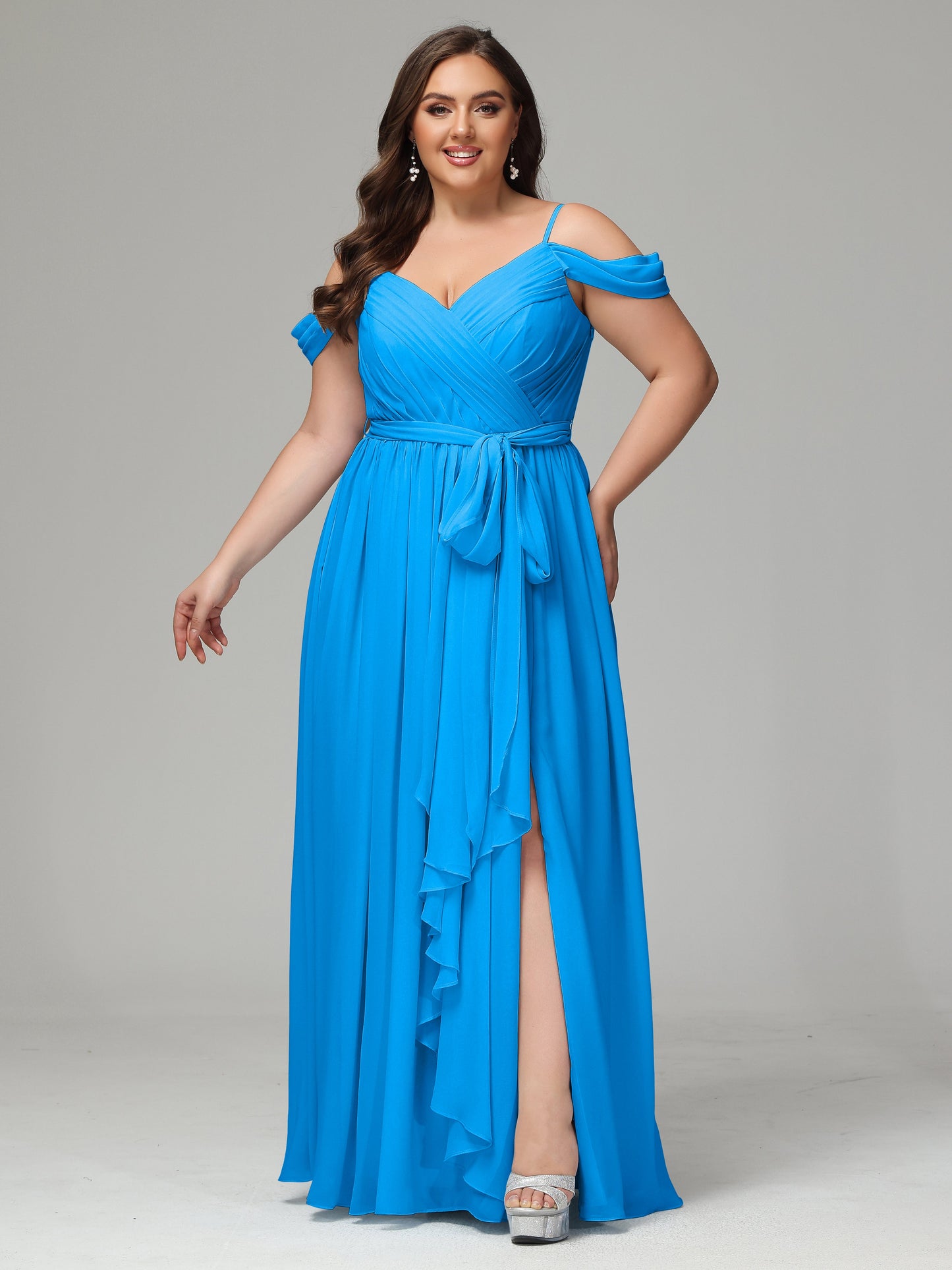 Off The Shoulder Plus Size Chiffon Long Bridesmaid Dresses