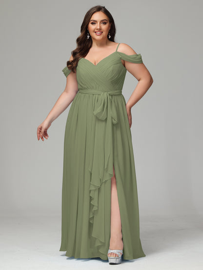 Off The Shoulder Plus Size Chiffon Long Bridesmaid Dresses