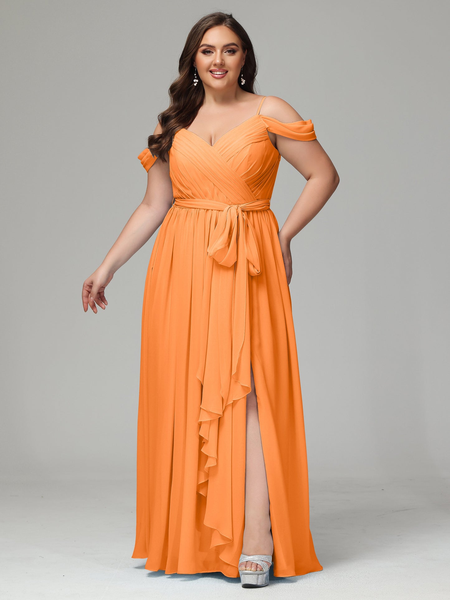 Off The Shoulder Plus Size Chiffon Long Bridesmaid Dresses