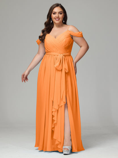 Off The Shoulder Plus Size Chiffon Long Bridesmaid Dresses