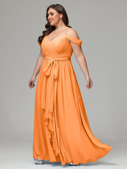 Off The Shoulder Plus Size Chiffon Long Bridesmaid Dresses