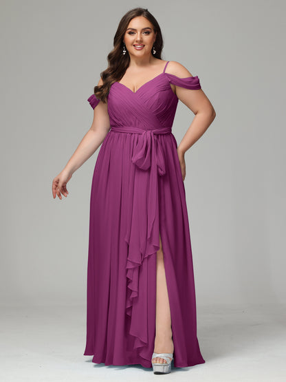 Off The Shoulder Plus Size Chiffon Long Bridesmaid Dresses