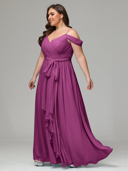 Off The Shoulder Plus Size Chiffon Long Bridesmaid Dresses