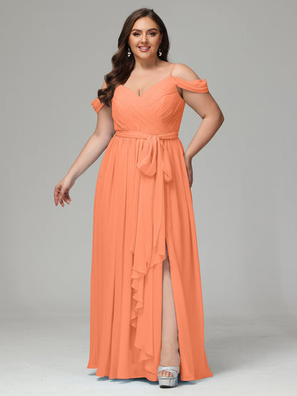 Off The Shoulder Plus Size Chiffon Long Bridesmaid Dresses