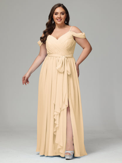 Off The Shoulder Plus Size Chiffon Long Bridesmaid Dresses