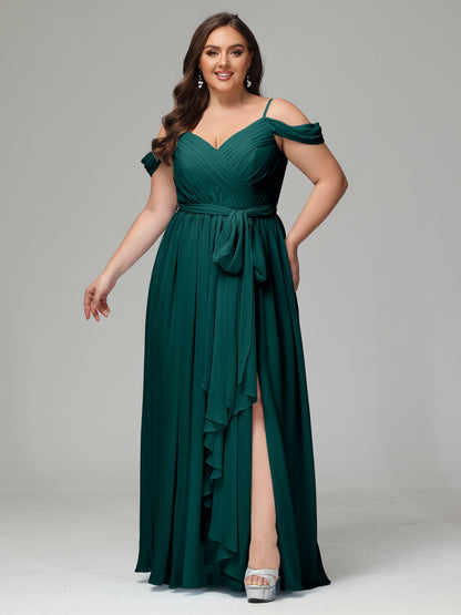 Off The Shoulder Plus Size Chiffon Long Bridesmaid Dresses