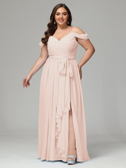 Off The Shoulder Plus Size Chiffon Long Bridesmaid Dresses
