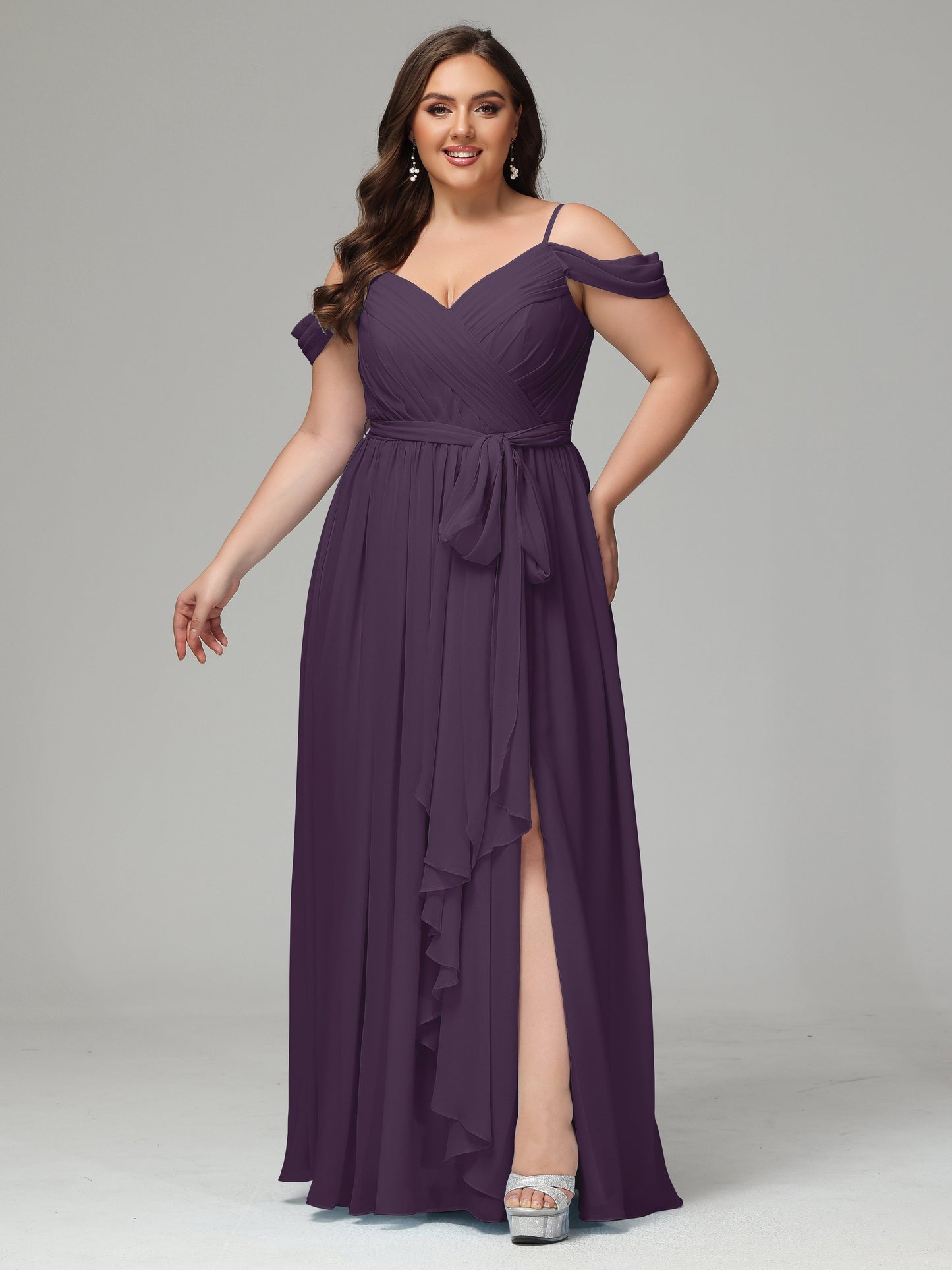 Off The Shoulder Plus Size Chiffon Long Bridesmaid Dresses