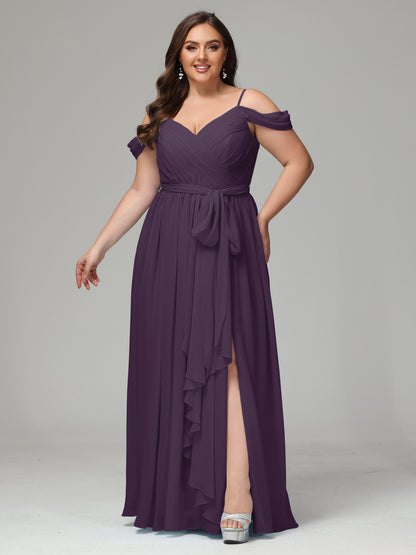Off The Shoulder Plus Size Chiffon Long Bridesmaid Dresses