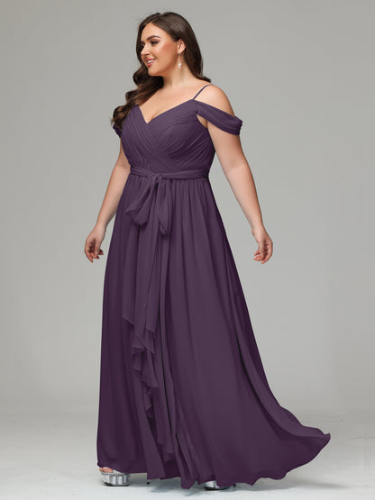 Off The Shoulder Plus Size Chiffon Long Bridesmaid Dresses