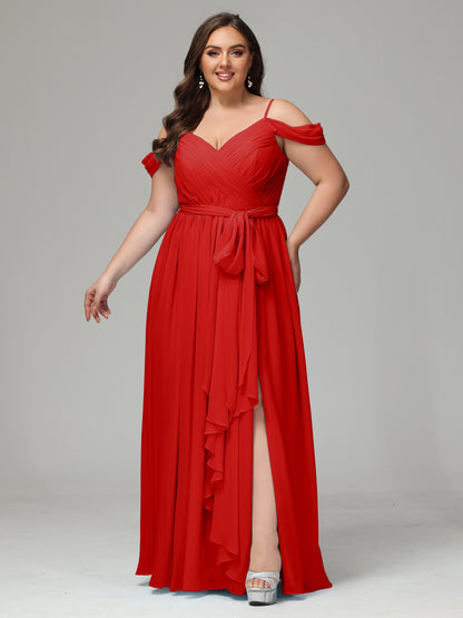 Off The Shoulder Plus Size Chiffon Long Bridesmaid Dresses
