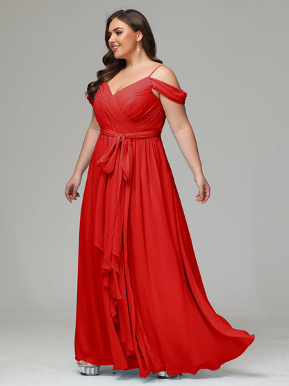 Off The Shoulder Plus Size Chiffon Long Bridesmaid Dresses