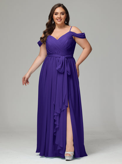 Off The Shoulder Plus Size Chiffon Long Bridesmaid Dresses