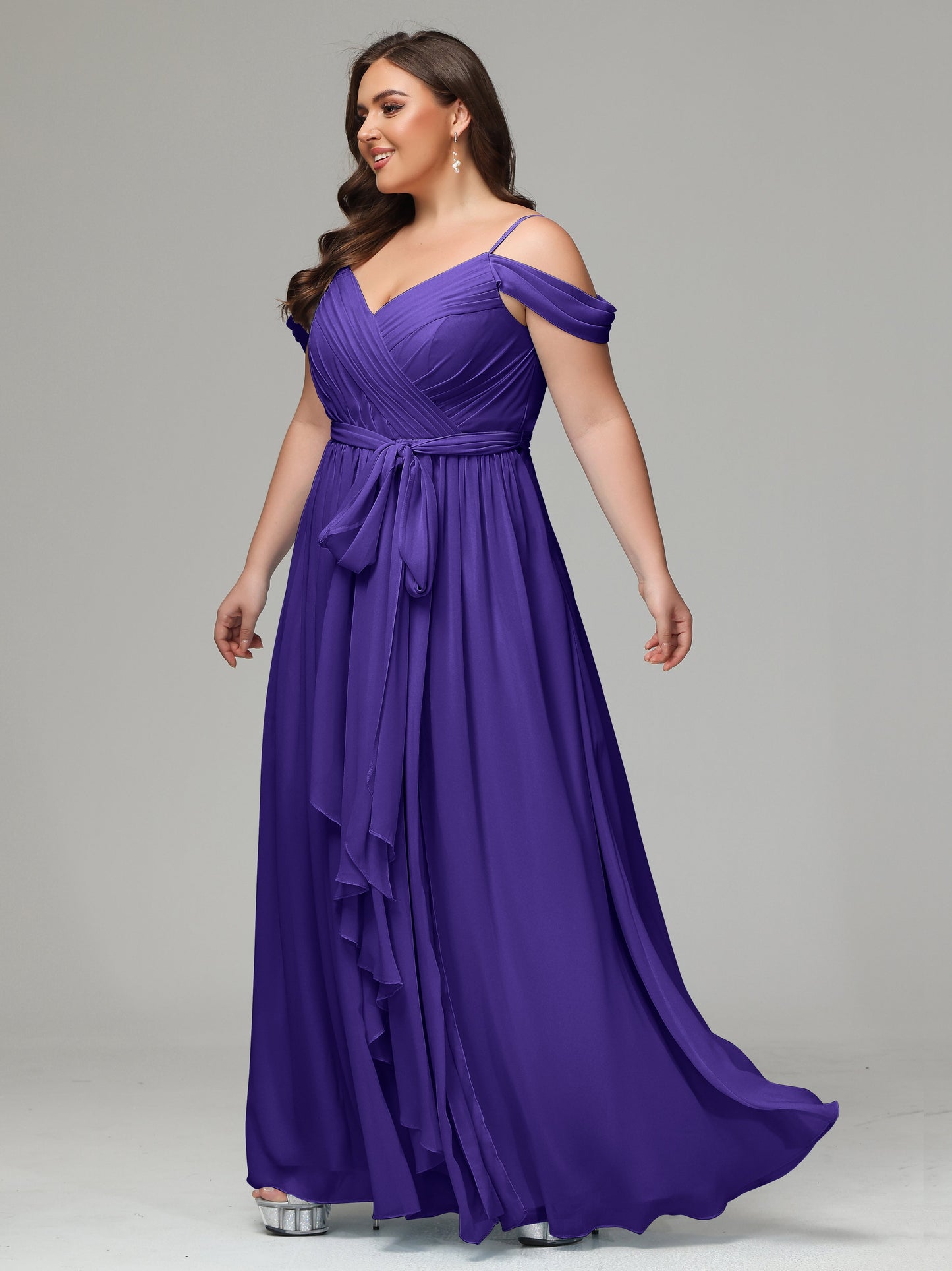 Off The Shoulder Plus Size Chiffon Long Bridesmaid Dresses