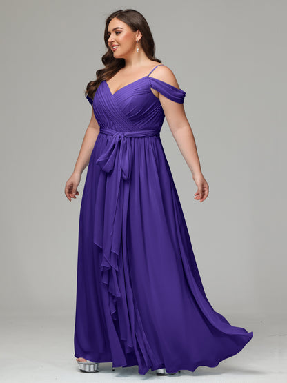 Off The Shoulder Plus Size Chiffon Long Bridesmaid Dresses