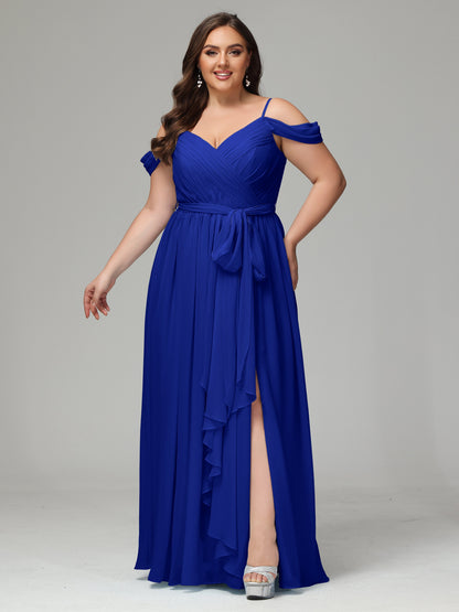 Off The Shoulder Plus Size Chiffon Long Bridesmaid Dresses