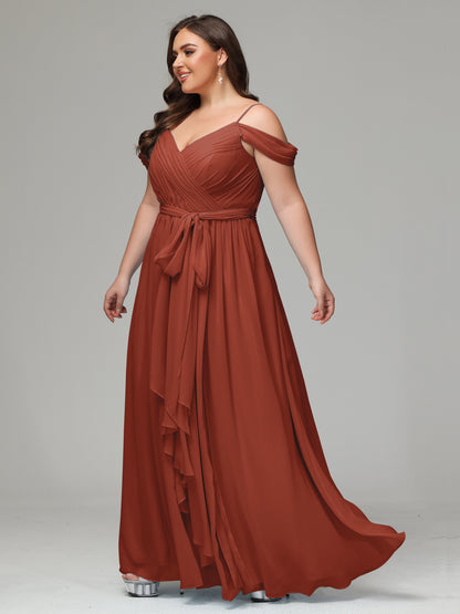 Off The Shoulder Plus Size Chiffon Long Bridesmaid Dresses