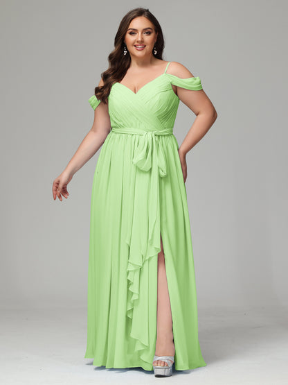 Off The Shoulder Plus Size Chiffon Long Bridesmaid Dresses