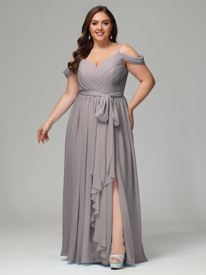 Off The Shoulder Plus Size Chiffon Long Bridesmaid Dresses