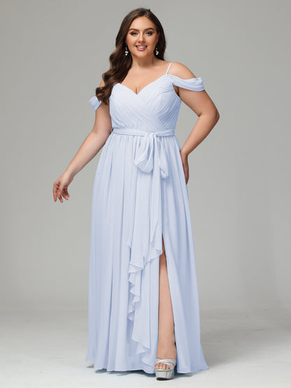 Off The Shoulder Plus Size Chiffon Long Bridesmaid Dresses