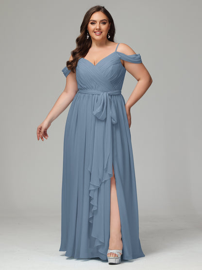 Off The Shoulder Plus Size Chiffon Long Bridesmaid Dresses